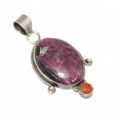 Pendant 925 Sterling Silver Natural Cabochon carnelian ruby gem stone A 119